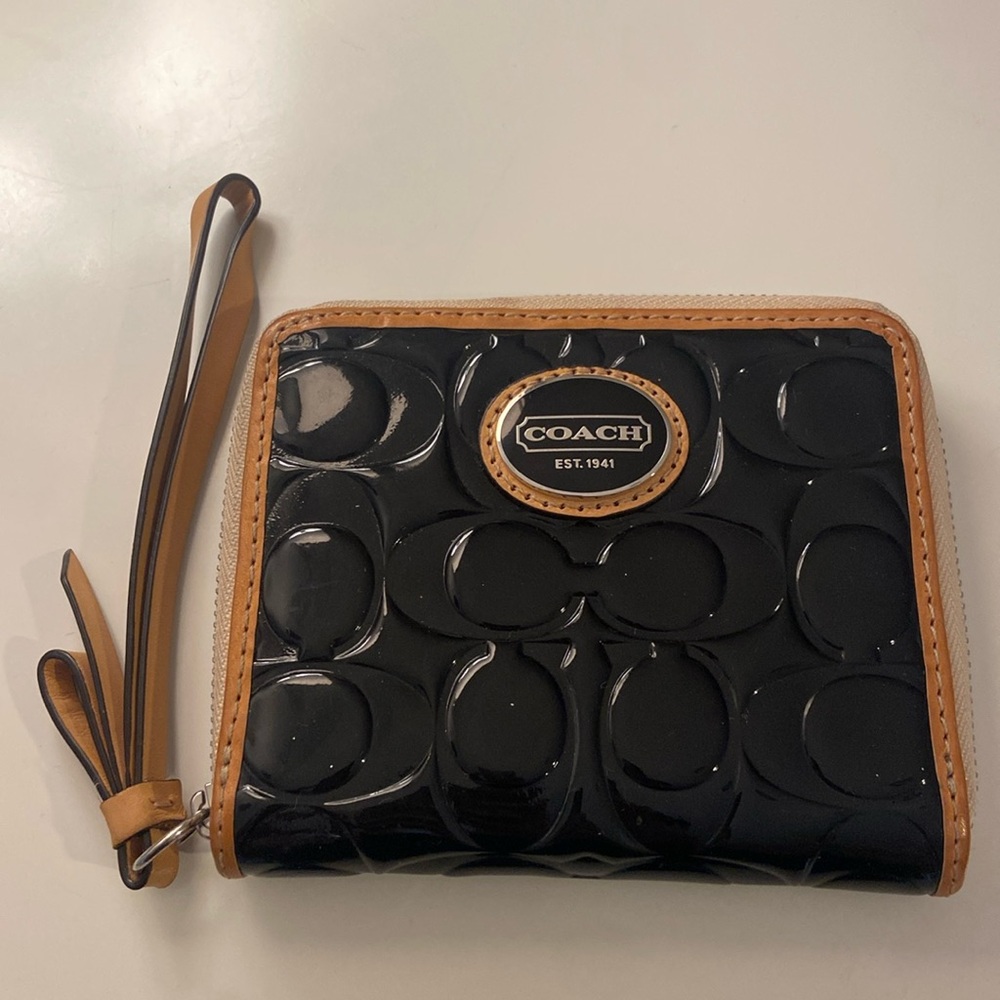 Coach Peyton Black Embossed Patent Leather Zip Around Wallet/Wristlet